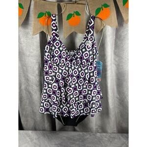 Swim Solutions Swimdress One piece Triple Tier Fauxkini Ruffled 5540573 Sz 10